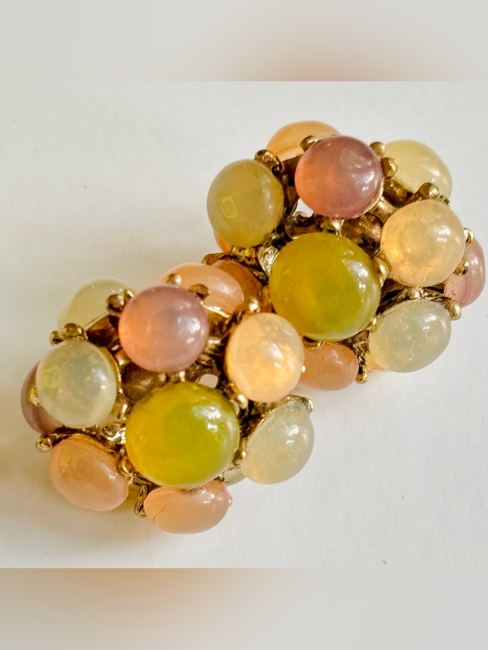 Vintage Pastel Lucite Cluster Post Earrings Faux Chalcedony Thermoset Dome Studs